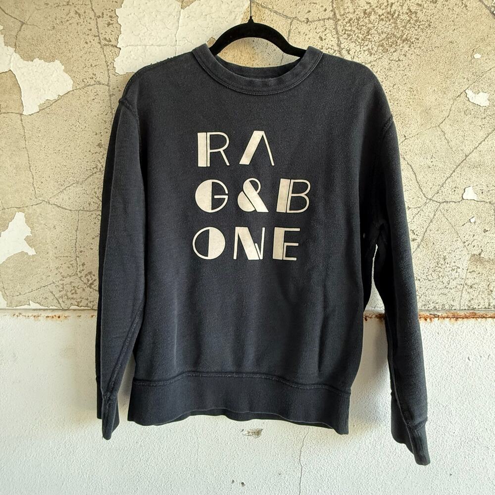 Rag & Bone Black Logo Sweatshirt Cotton Pullover Crewneck Graphic Size XS‎